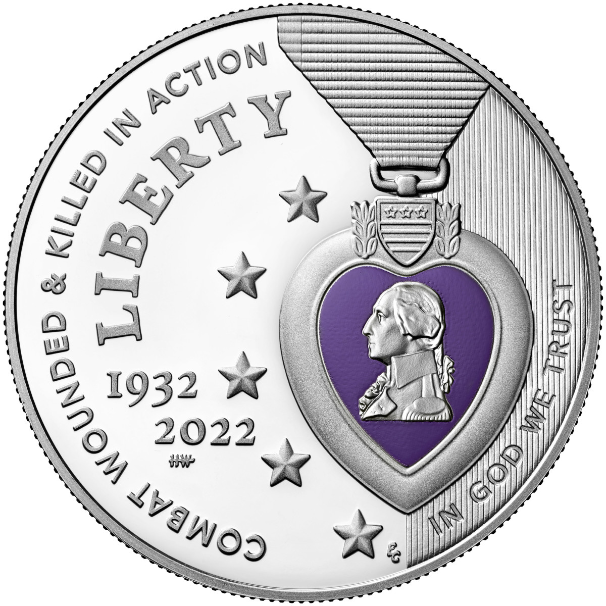 National Purple Heart Hall of Honor colorized silver dollar commemorative. (Image courtesy United States Mint.)