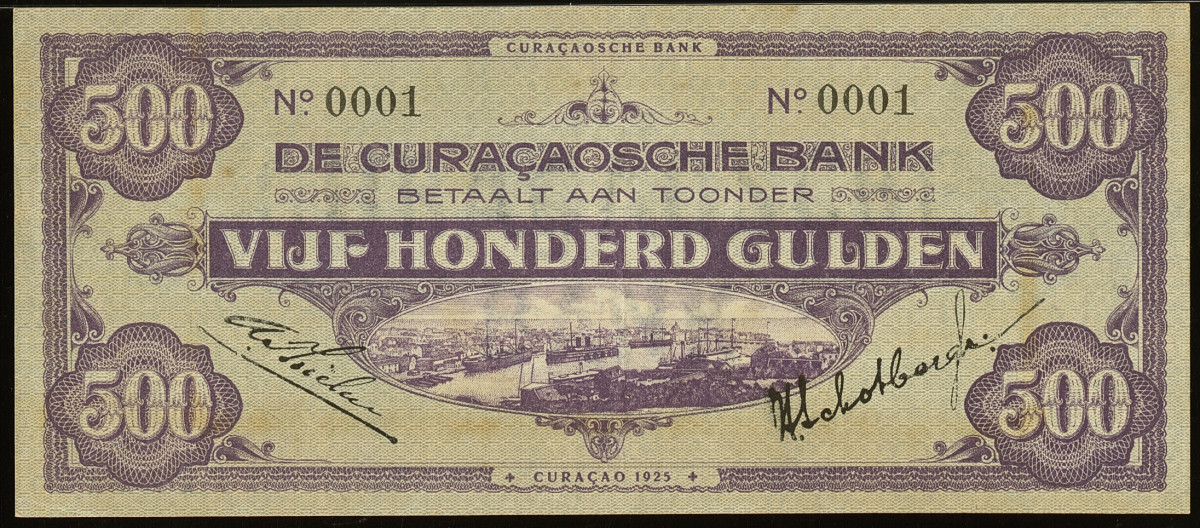 Serial Number 1 Curaçao Curacaosche 500 Gulden 1925 Pick 14 PMG About Uncirculated 55