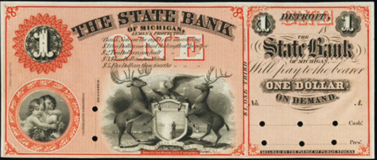 A $1 note from the State Bank of Michigan. (Image courtesy of Heritage Auctions)