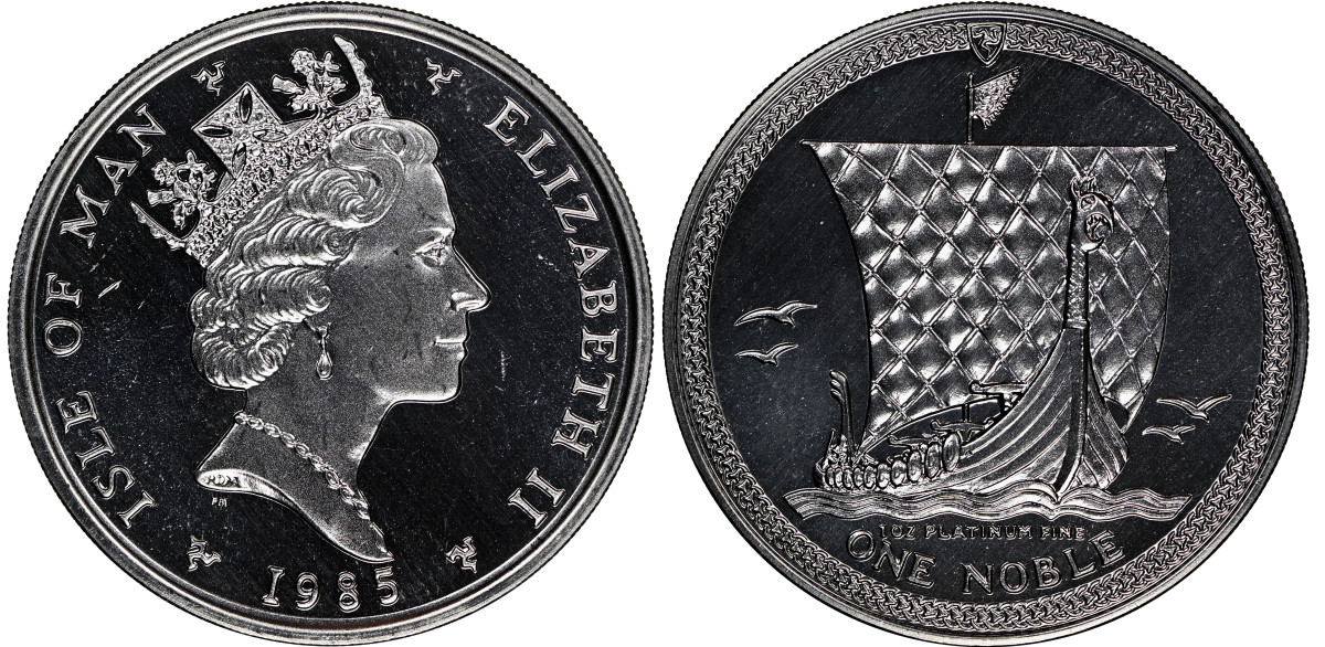 An Isle of Man 1985 Elizabeth II platinum Noble. (All images courtesy of Heritage Auctions www.ha.com)