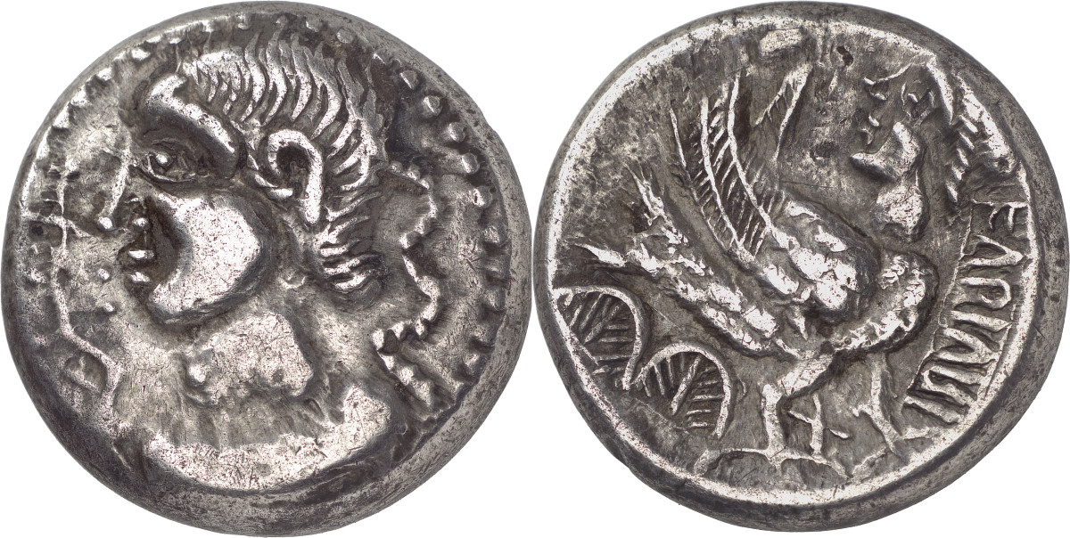Boii. Fariarix. Tetradrachm, approx. 25 BC. From Leu auction 18 (1977), No. 17. Extremely rare. Very fine +. Estimate: 25,000 euros. Hammer price: 48,000 euros