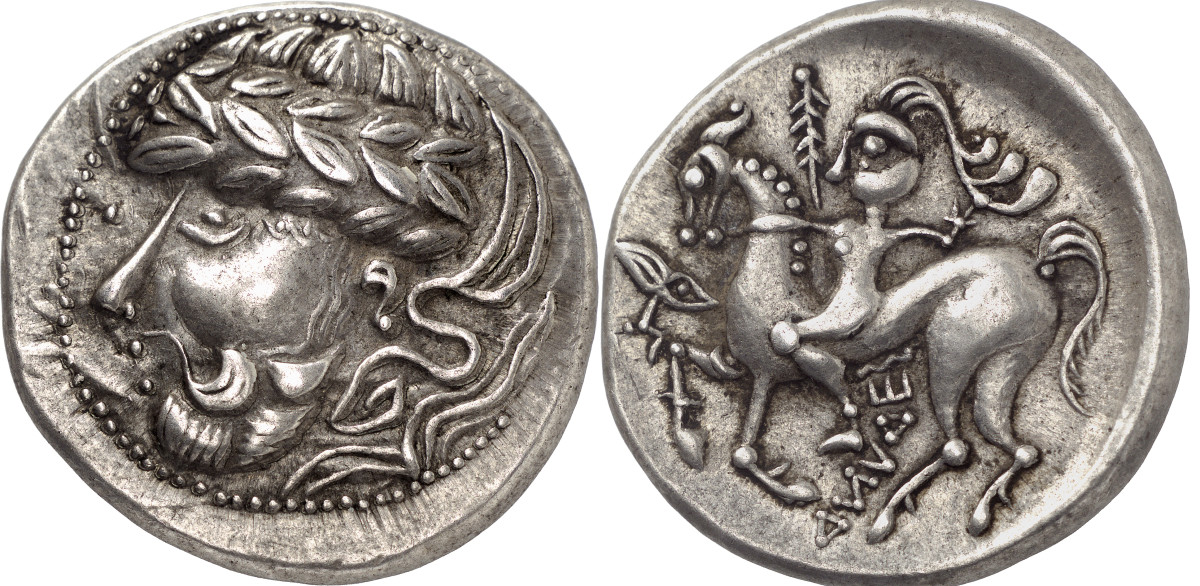 Pannonia. Type with inverted laurel wreath and arabesque curl. Tetradrachm, 3rd / 2nd century. From Hauck & Aufhäuser auction 19 (2006), No. 9. Extremely rare. Extremely fine. Estimate: 20,000 euros. Hammer price: 50,000 euros