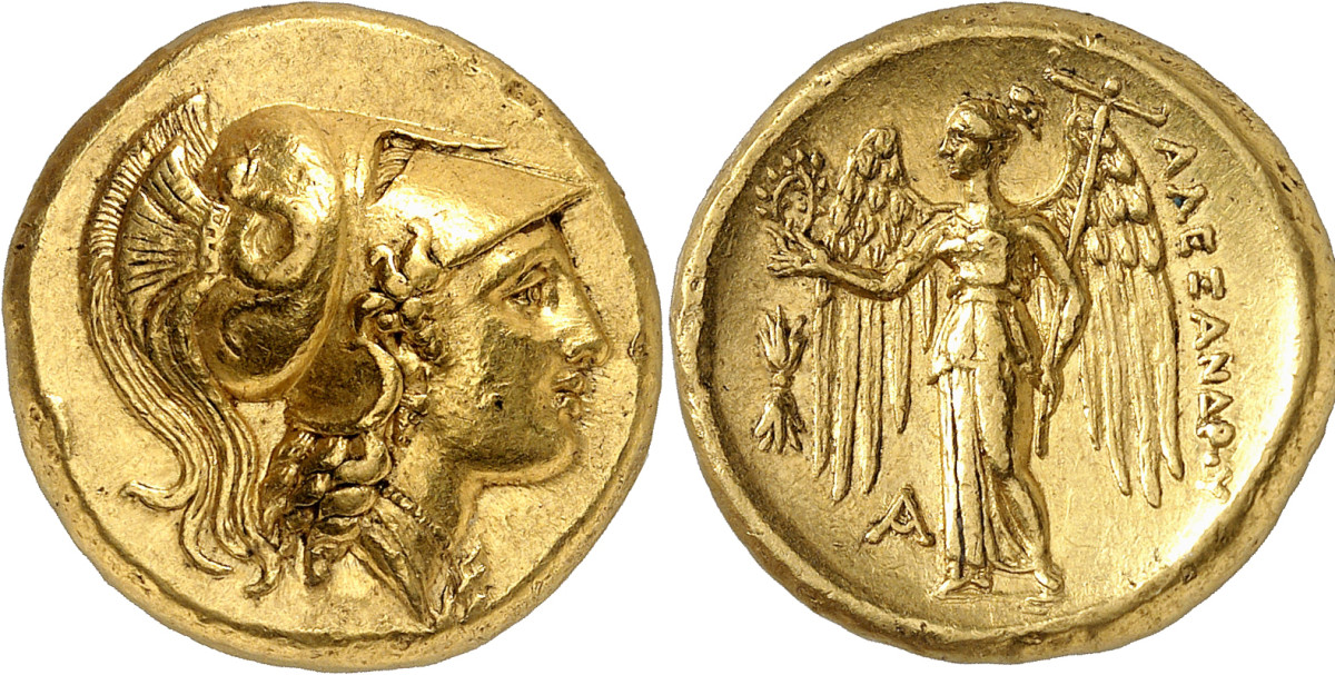 Alexander III of Macedon. Gold distater, 336-323, Macedonian mint. Very rare. About extremely fine. Estimate: 20,000 euros. Hammer price: 70,000 euros
