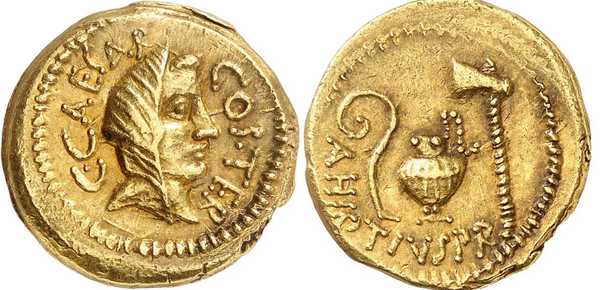 C. Julius Caesar / A. Hirtius. Aureus, 46. From the collection of a connoisseur. About extremely fine. Estimate: 5,000 euros. Hammer price: 16,000 euros