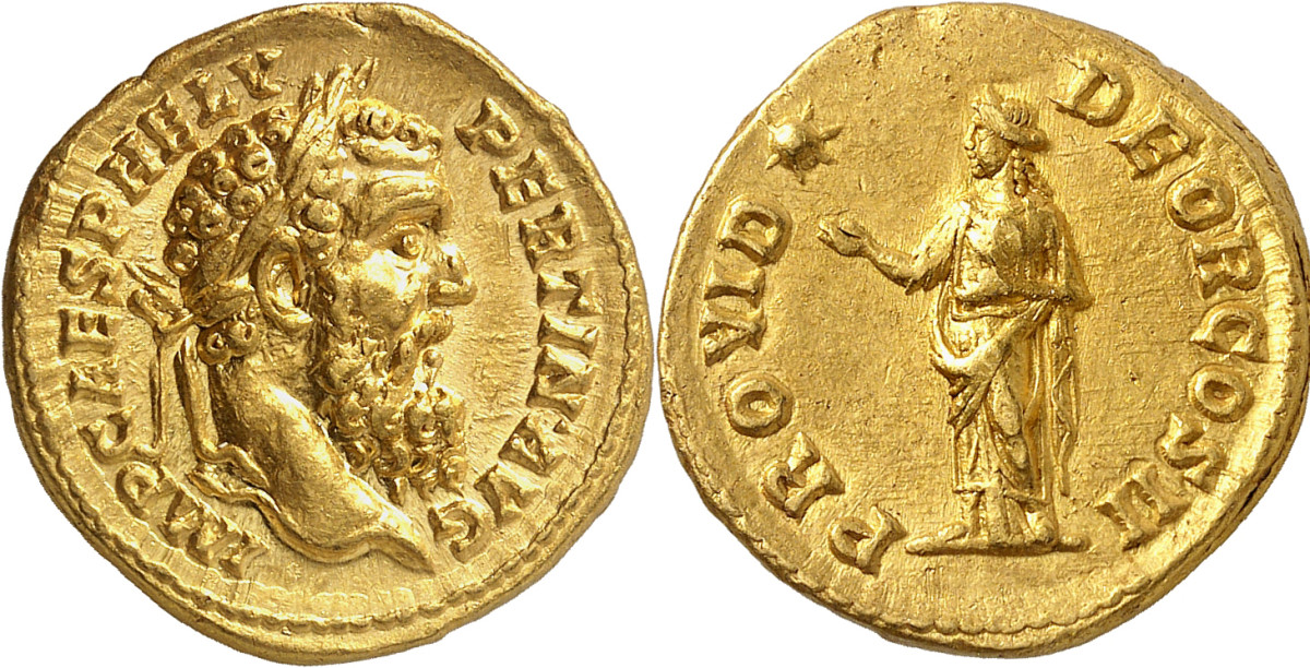 Pertinax, 193. Aureus. Very rare. About extremely fine. Estimate: 20,000 euros. Hammer price: 40,000 euros