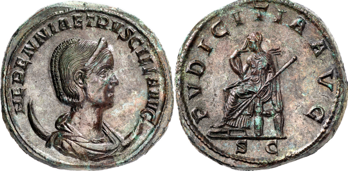 Herennia Etruscilla. Double sestertius. From the collection of a connoisseur. Extremely rare. Extremely fine +. Estimate: 40,000 euros. Hammer price: 55,000 euros