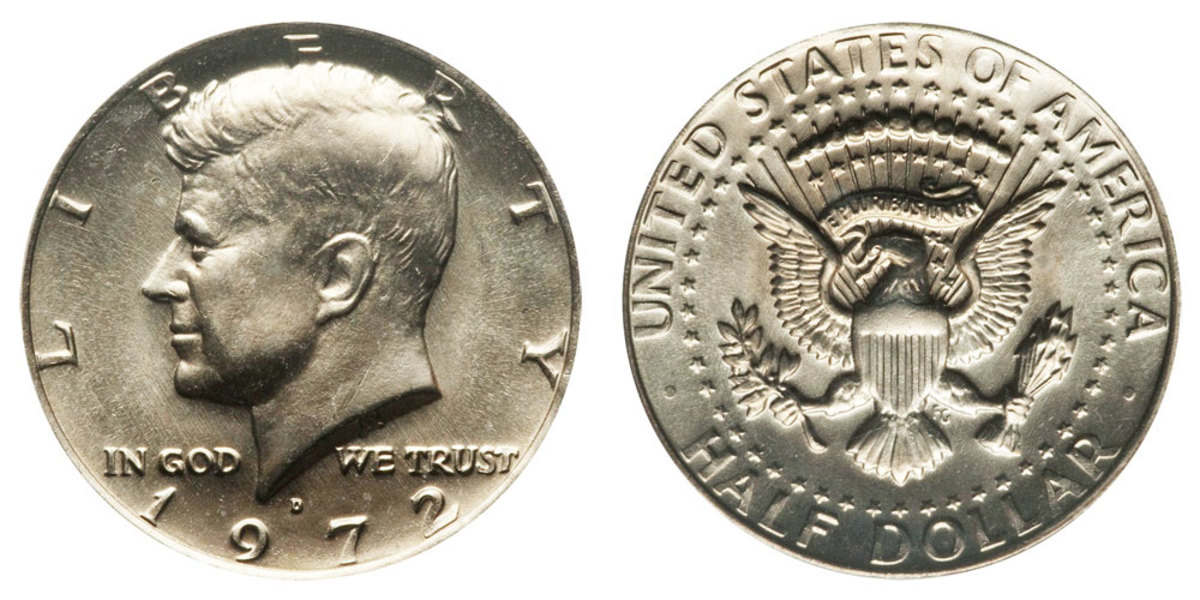 1972-D Kennedy half dollar, with mintmark. (Images courtesy usacoinbook.com.)