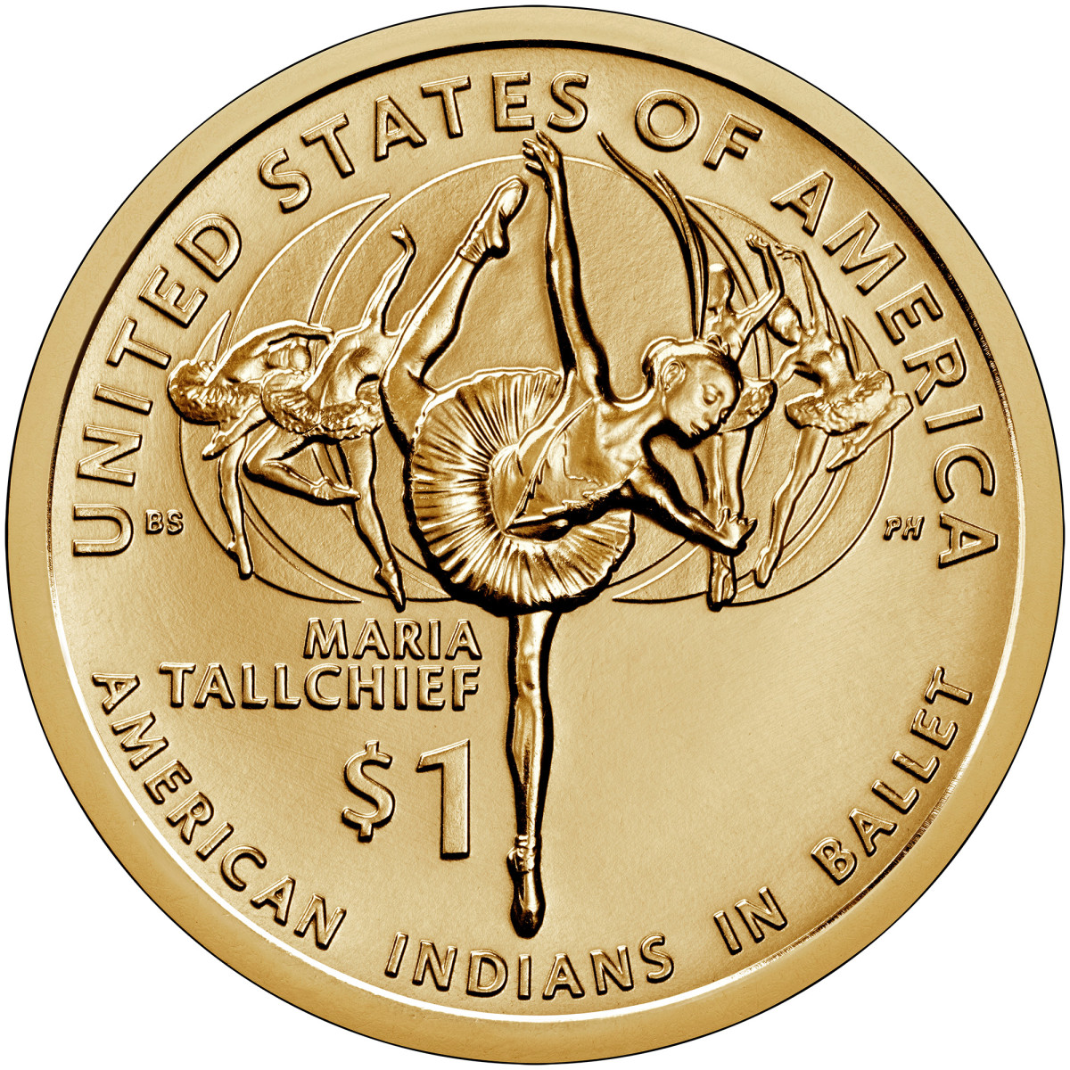 Ballerina Maria Tallchief is the subject of the 2023 Native American dollar reverse design. (Image courtesy United States Mint.)