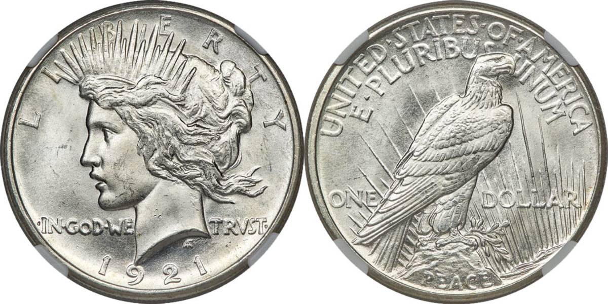 1921 is a key date for the Peace dollar series.  (Image courtesy of Heritage Auctions) 