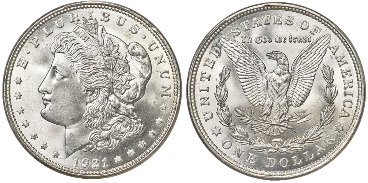 1921 marked the first year since 1904 that the design had been used. The Morgan dollars were minted in record numbers.  (Image courtesy of Heritage Auctions) 