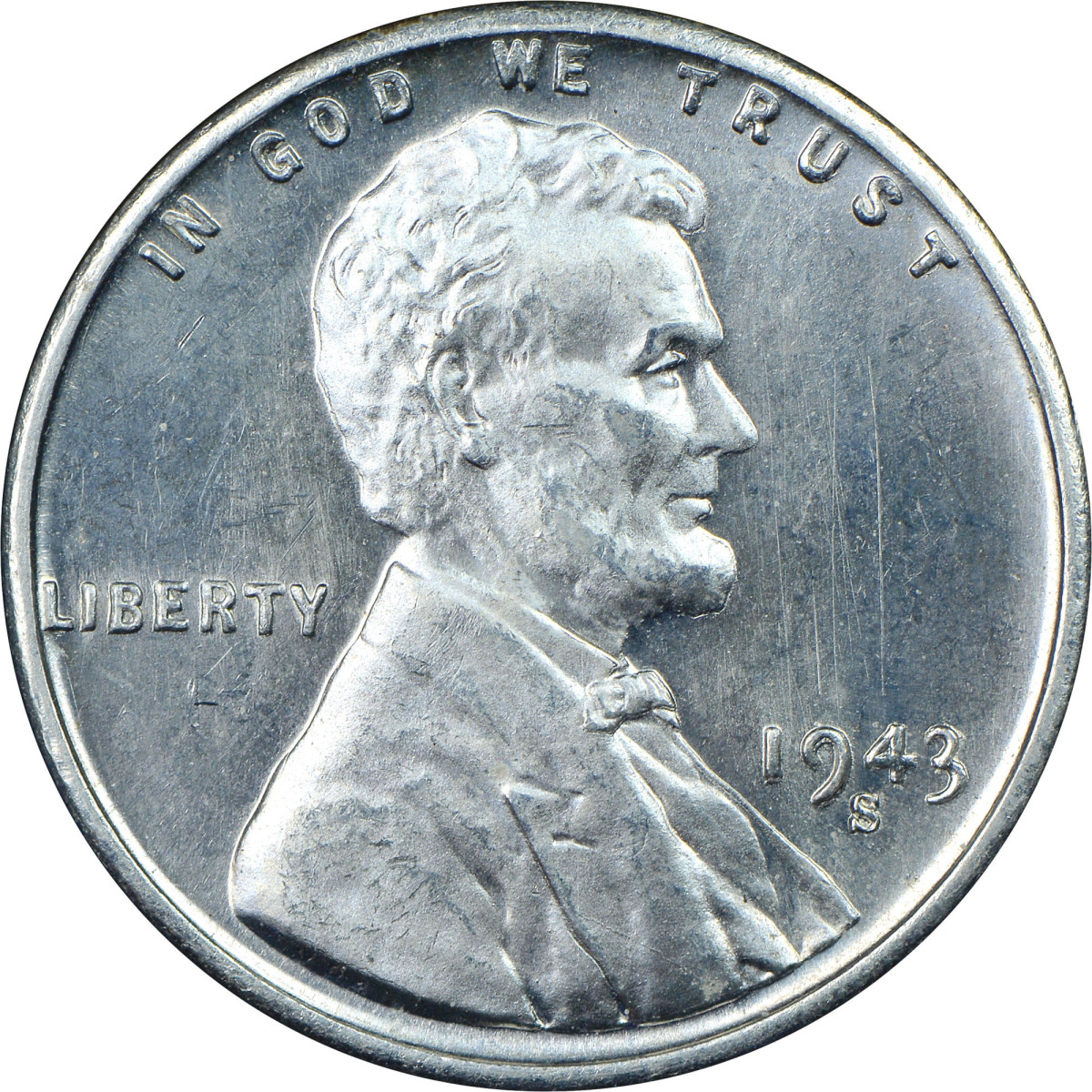 Full obverse of the 1943/42-S cent. (Image courtesy Numismatic Guaranty Company and David Lange. Used with permission.)