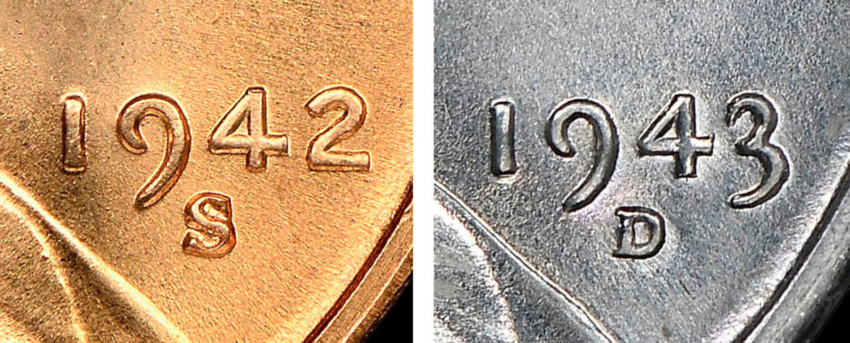 Close-ups of the dates on normal 1942 and 1943 cents. (Images courtesy Numismatic Guaranty Company and David Lange. Used with permission.)