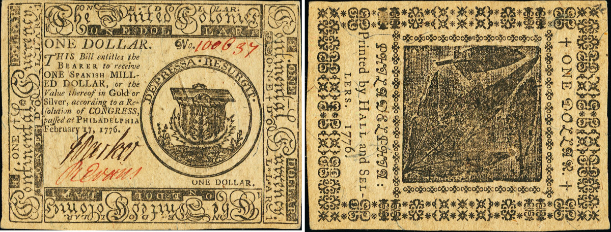 A $1 note dated Feb. 17, 1776. (Image courtesy of Heritage Auctions www.ha.com)
