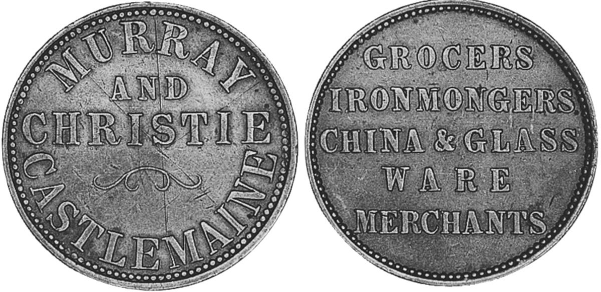 An 1862 Castlemaine token. Image courtesy of Numismaster.com.