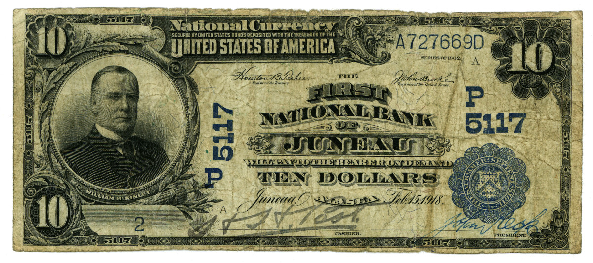 Figure 3. Series of 1902 note from Juneau with a territorial plate date of Feb. 15, 1918.