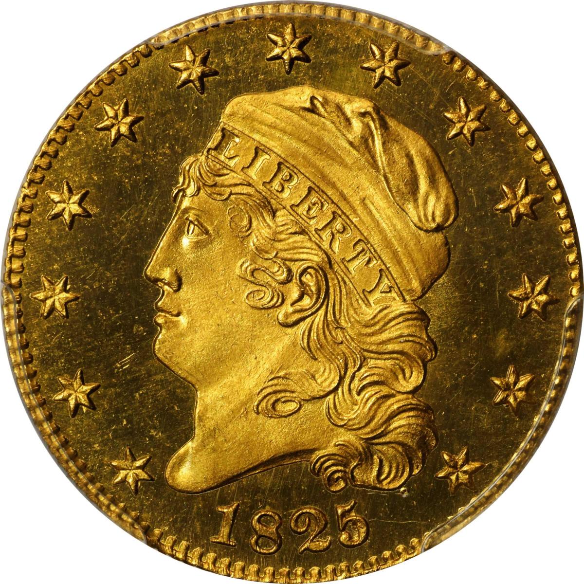 The finest of three known proof 1825/4/1 half eagles from the Mocatta Collection of U.S. Gold Rarities will highlight Stack’s Bowers Galleries’ Summer 2022 Global Showcase Auction set for Aug. 22-26. (Image courtesy Stack’s Bowers Galleries.)