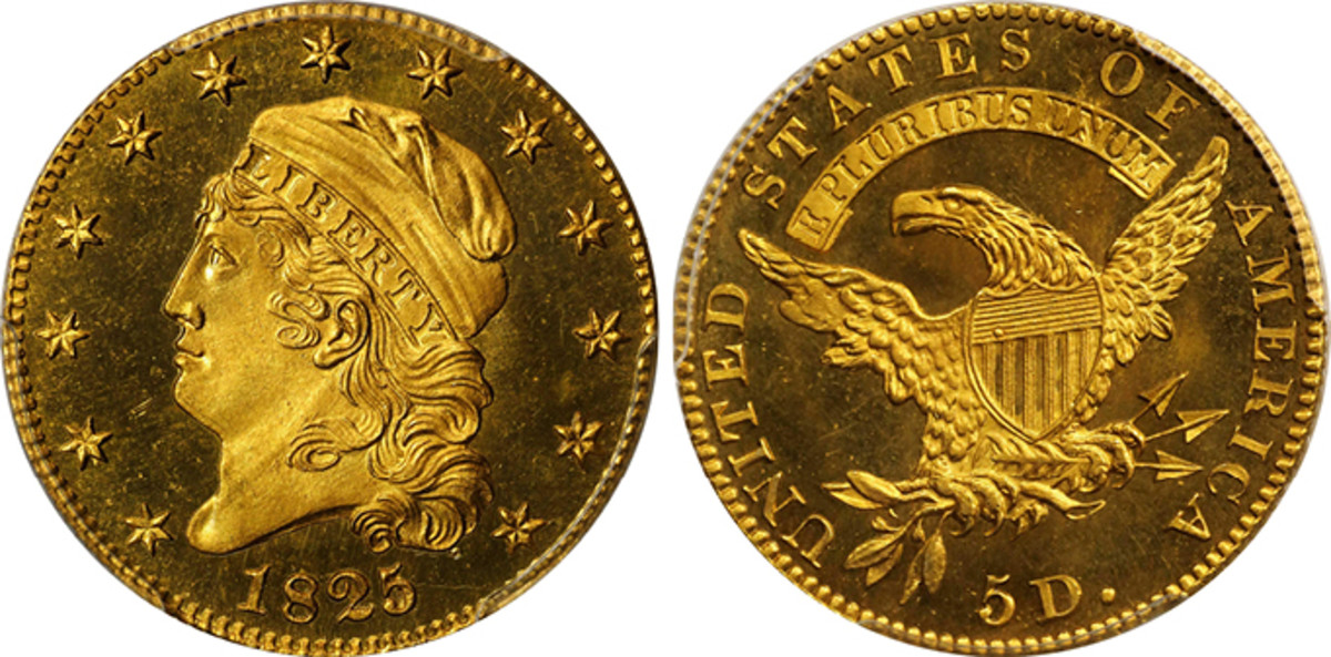 The finest of three known proof 1825/4/1 half eagles from the Mocatta Collection of U.S. Gold Rarities will highlight Stack’s Bowers Galleries’ Summer 2022 Global Showcase Auction set for Aug. 22-26. (All images courtesy Stack’s Bowers Galleries.)