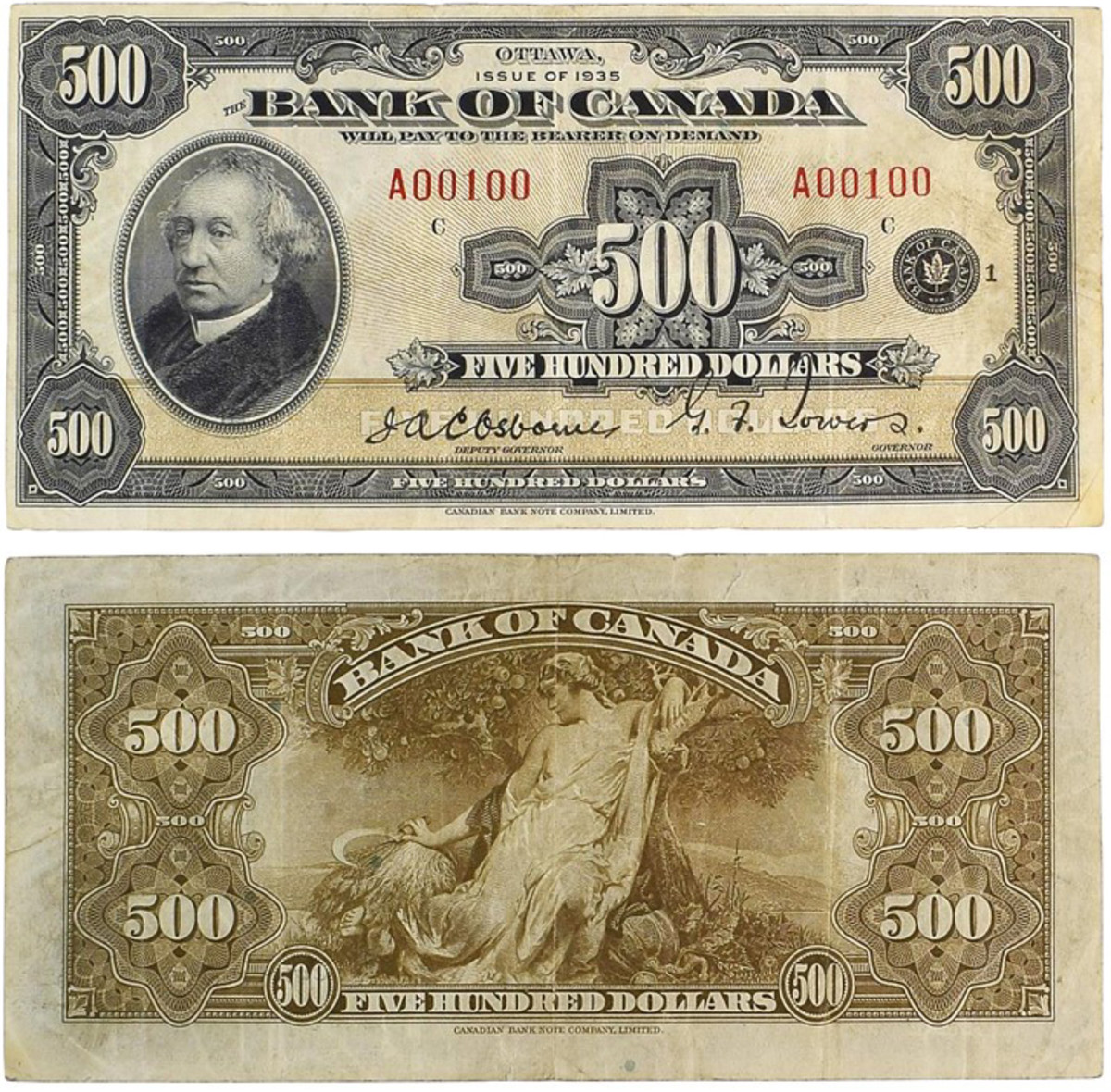 Canada, Bank of Canada 1935 500 Dollars graded PMG 20 Very Fine