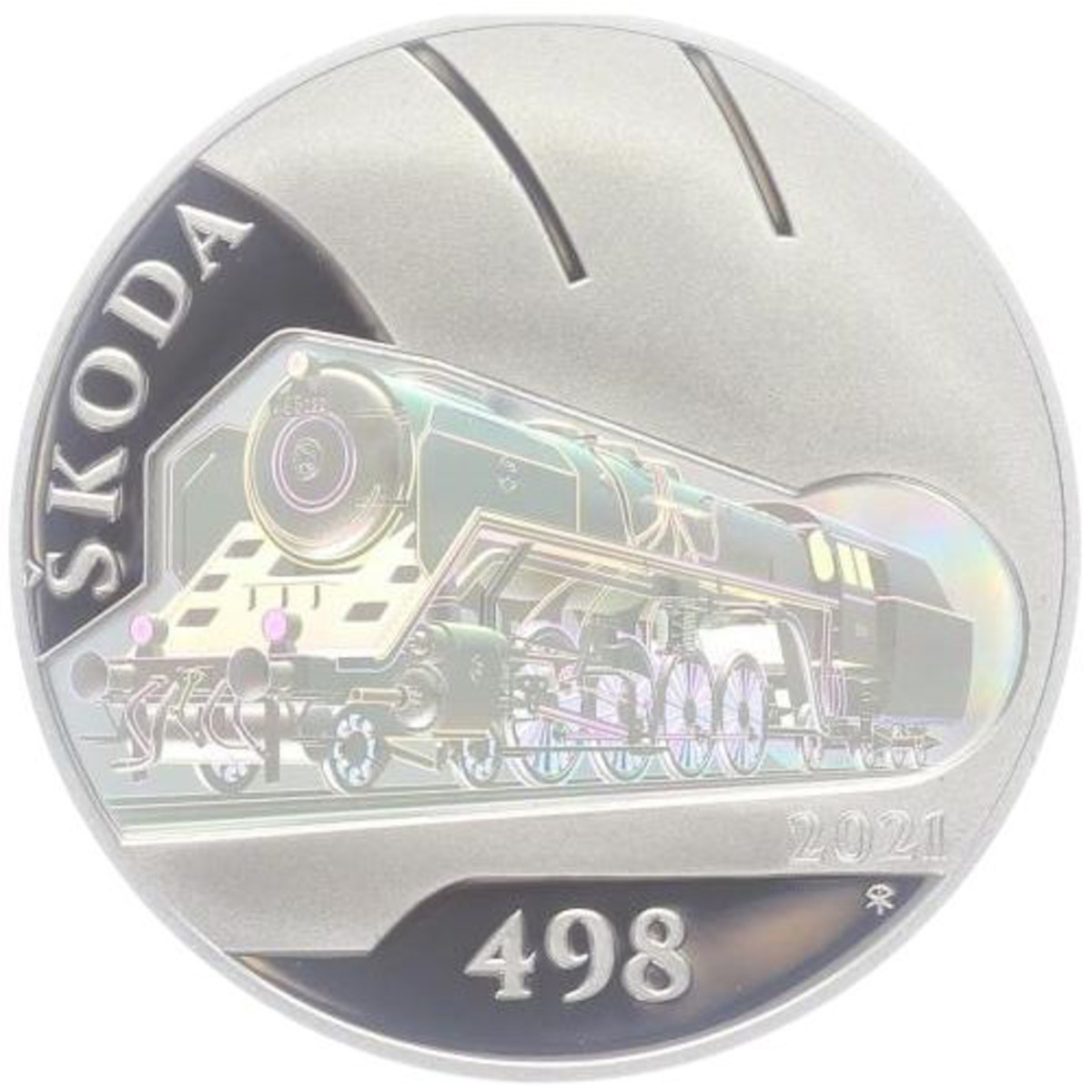 A holographic locomotive is featured on a Czech Republic 500 koruna coin. (Image courtesy Czech Mint.)