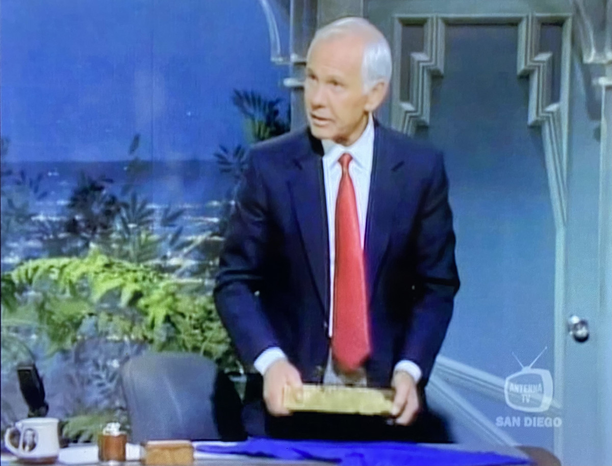 Late-night television host Johnny Carson briefly lifted the 62-pound ingot on his May 10, 1991, show. The ingot subsequently was nicknamed “The Carson Bar.”