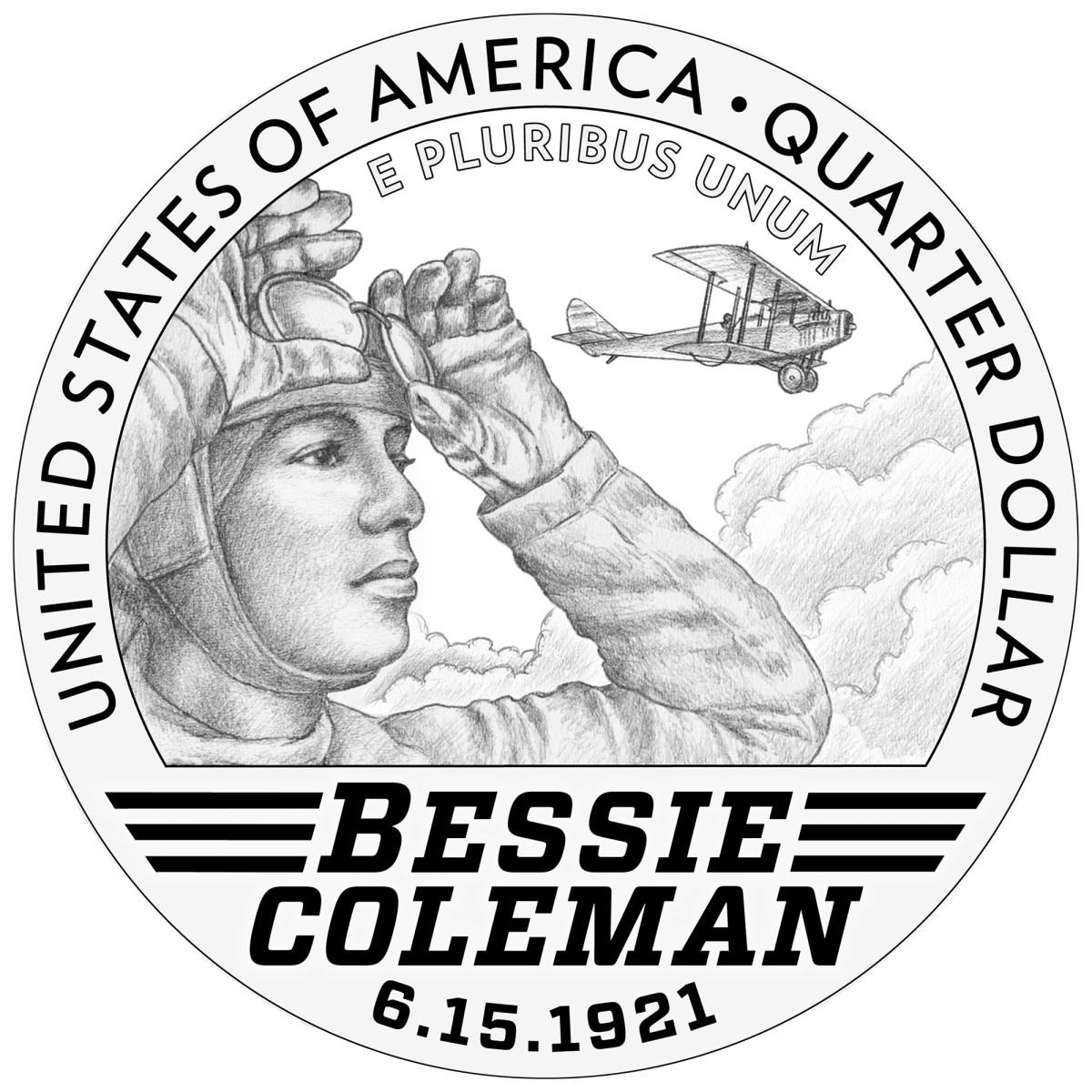 Reverse of the 2023 Bessie Coleman American Women quarter. (Image courtesy United States Mint.)
