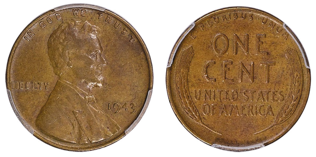 A well-known error rarity, the 1943 copper Lincoln cent, will go to the highest bidder when it crosses the auction block on Nov. 13. (Images courtesy GreatCollections.) 