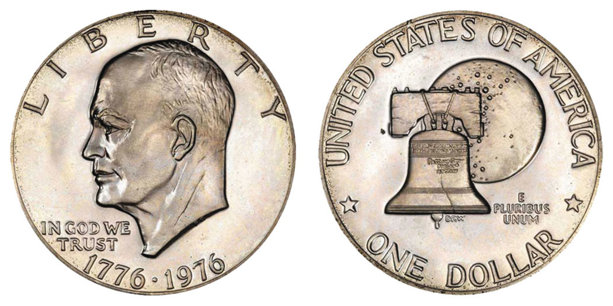 Bicentennial design of the Eisenhower dollar (Images courtesy usacoinbook.com.) 