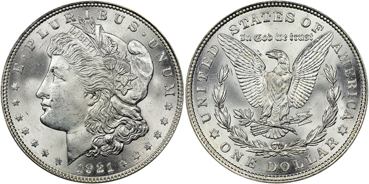 With the ressurection of the silver Morgan and Peace dollar designs in 2021, why not throw back to a classic 1921 piece? (Images courtesy Numismatic Guaranty Company.)