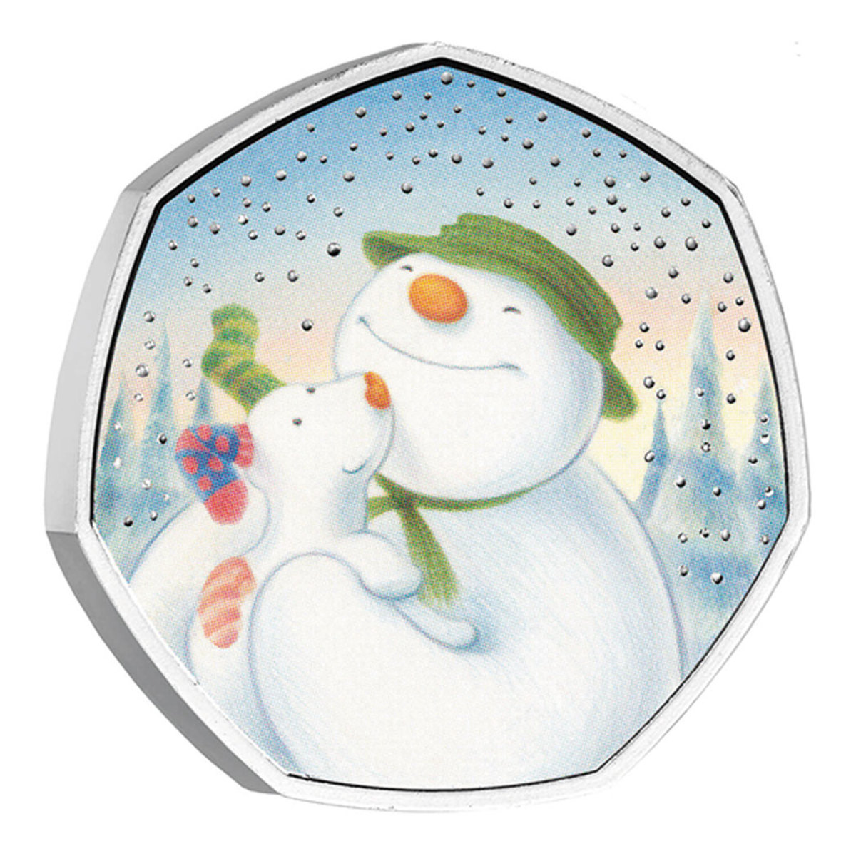 The Snowman™ is back for another coin, and this year he’s brought his four-legged friend The Snowdog. (Image courtesy The Royal Mint.) 