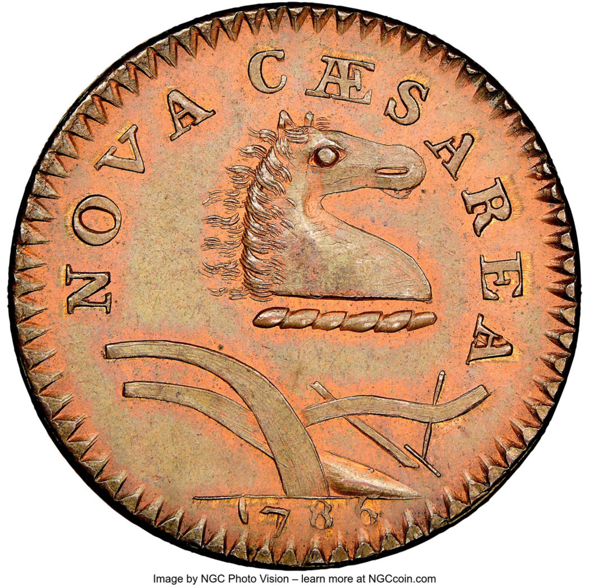 1786 Bridle New Jersey copper. (Image courtesy Heritage Auctions, HA.com.)