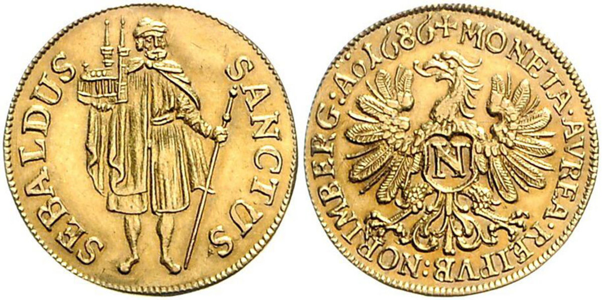 This is the final date of the Nurnberg KM73 goldgulden, which was struck 40 years after the previous date in this type. At XF, the estimate of about $5,000 is exceptionally reasonable, so be prepared for competition.