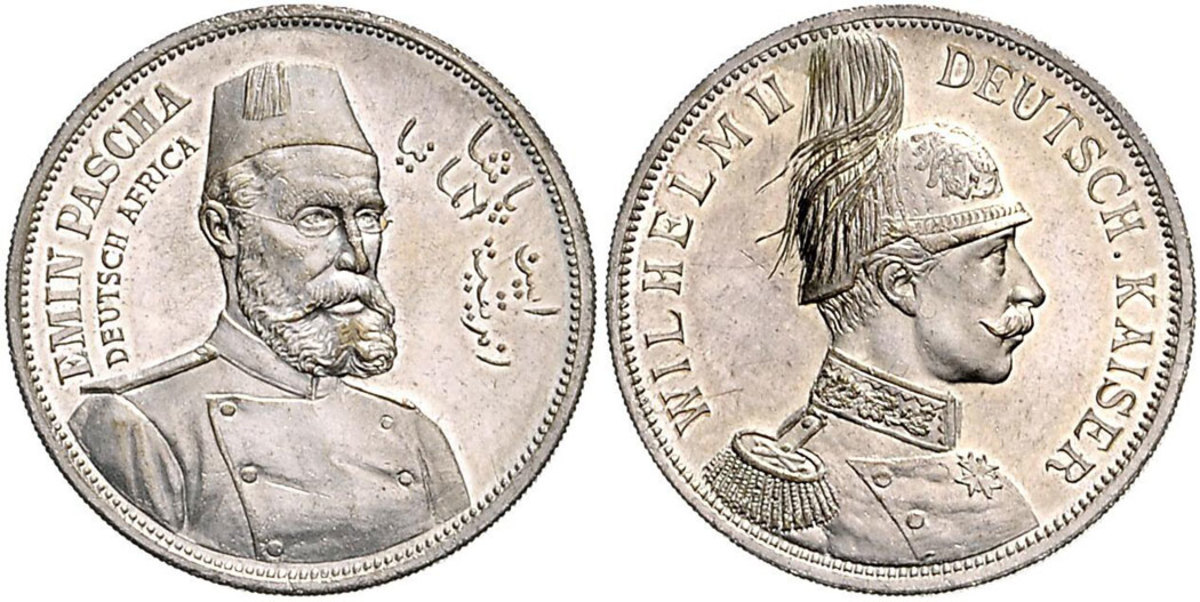 Having served as medical officer under Gordon in Khartoum, Emin Pascha was named Governor of Equatoria (modern day South Sudan) in 1878. One of the more enlightened Europeans involved in African exploration and study,  Emin Pascha compiled many journals of flora and fauna and expanded European knowledge of the African regions in which he traveled. This medal is one of very few numismatic items I have ever seen produced in his honor.