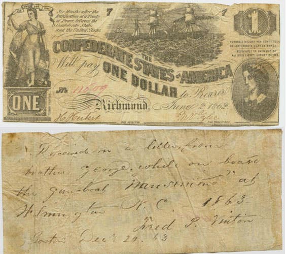 Civil War June 1862 Richmond Virginia Confederate $1 banknote Civil War June 1862 Richmond Virginia Confederate $1 banknote