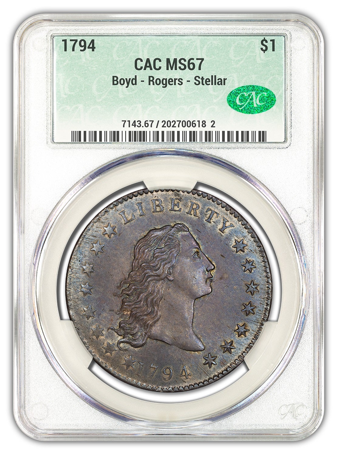 ◆MIN Declared Finest Known, 1794 Dollar is Now Graded CACG MS67